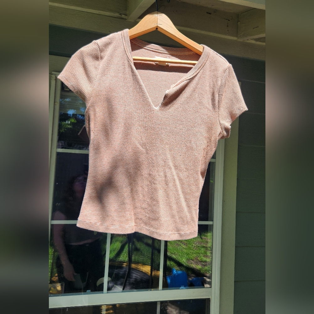 UpWest Pink Fitted Ribbed Cap Sleeve T-Shirt